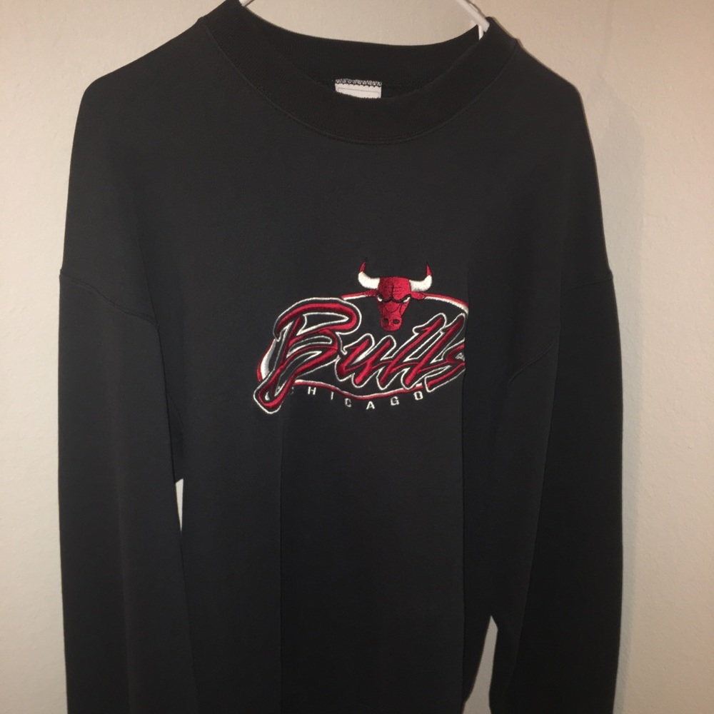 Vintage 90s Chicago Bulls Black Sweatshirt MADE IN USA STITCHED / EMBROIDERED XL
